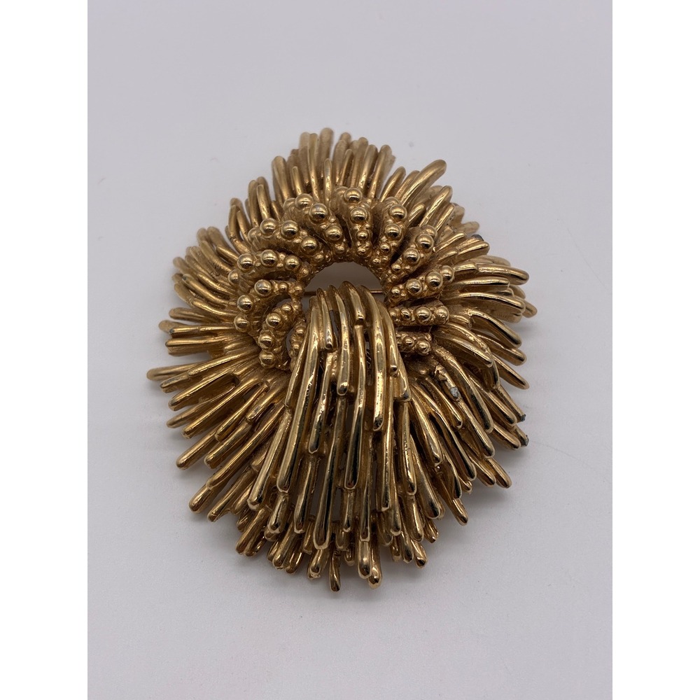 Vintage Ciner Gold Tone Brutalist Sunburst Brooch Textured Mid Century Pin